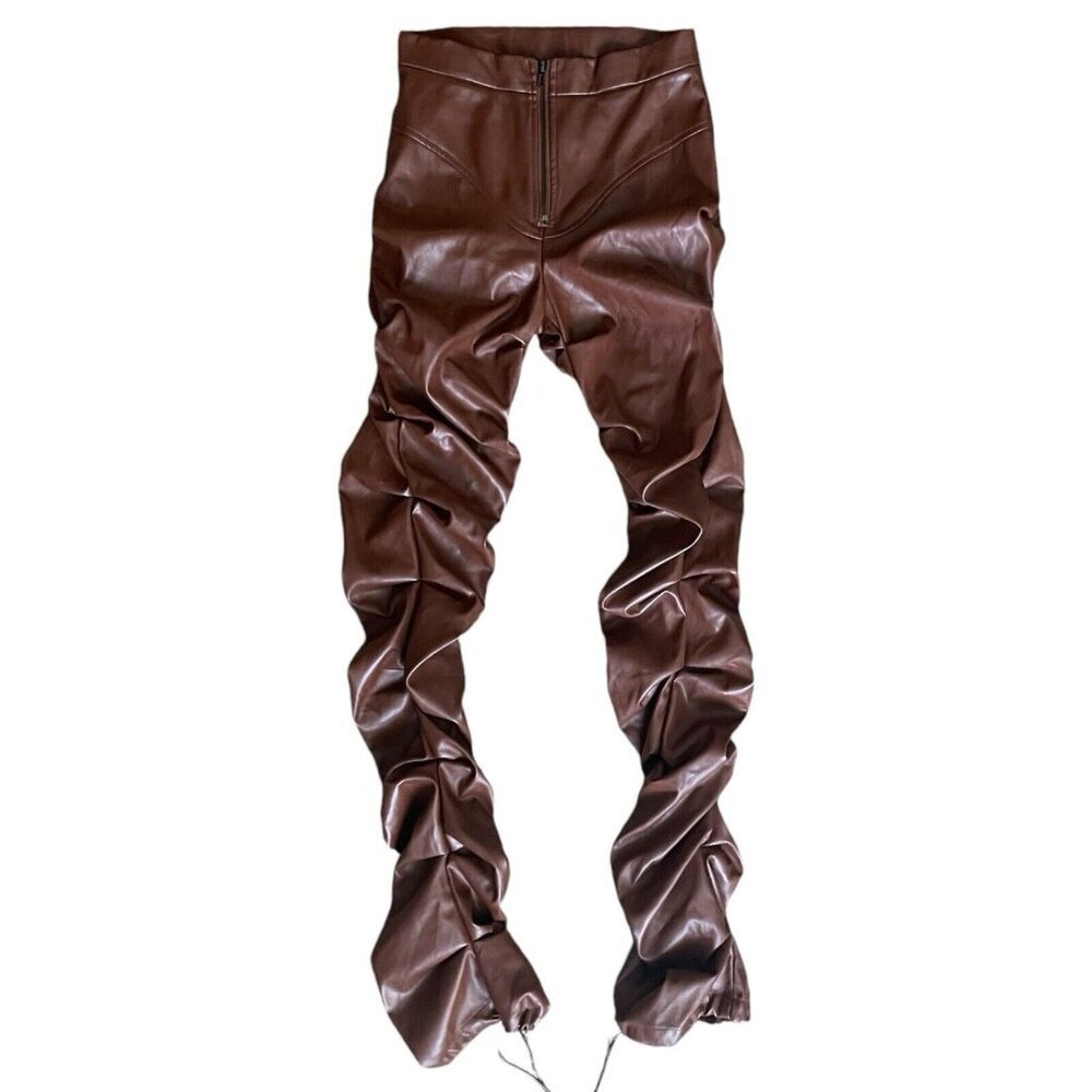 Rehab Lab Womens Faux Leather‎ Pant Sz M Stacked Street Burgundy Brown Y2K 2000s